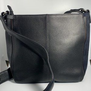 Sondra Roberts Leather Suede Black Blue Gray Color Block Zippered Crossbody Bag